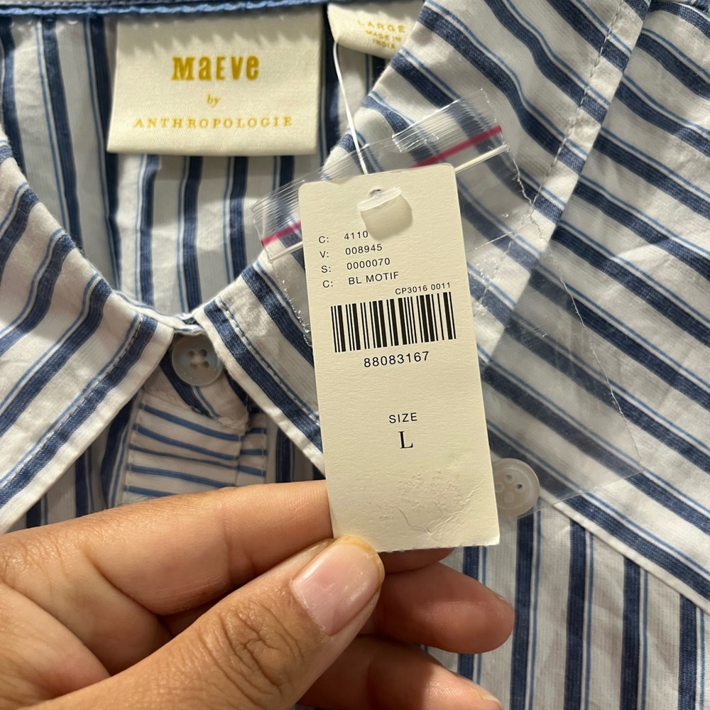 New Maeve by Anthropologie Stripped Cotton Cut Out Top Large - Picture 6 of 12